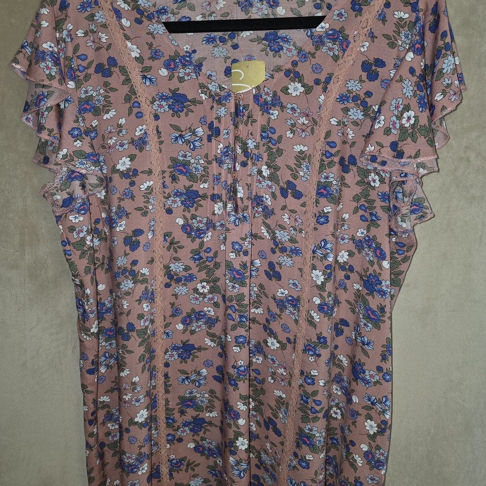 Cynthia Rowley Dusty Rose Floral Flutter-Sleeve Blouse